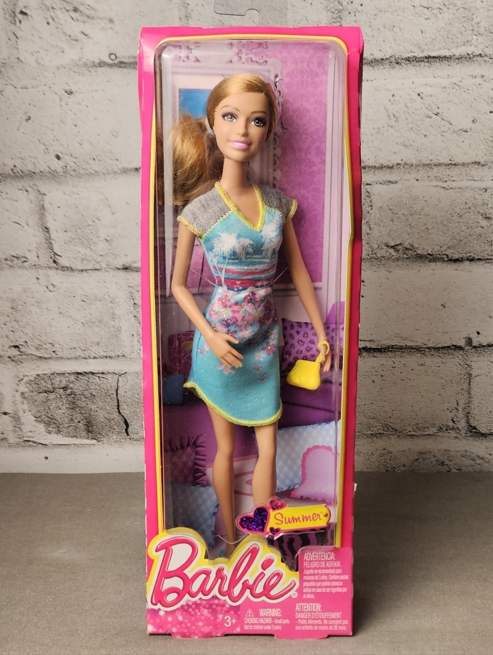2013 Barbie Summer Doll Blue Dress Palm Print NIB Mattel BHV08